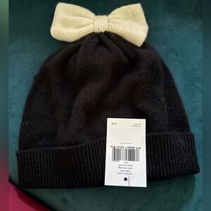 Kate Spade Bow Beanie Hat New with tags in box Black with white bow